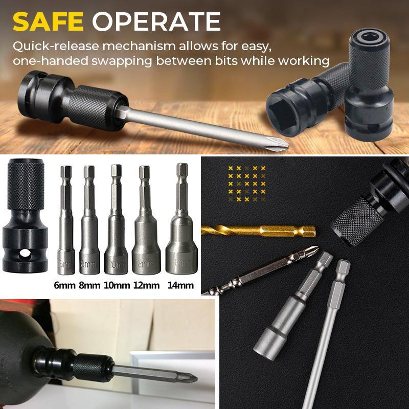 🔧 Köp 1  få 1 Gratis! ⚡ Konverterare för Uttag med Sexkantsskaft – 1/2" till 1/4" Snabbkoppling – Perfekt för Bilreparationer & Träarbete – Hållbar Cr-Mo Stål 🛠️