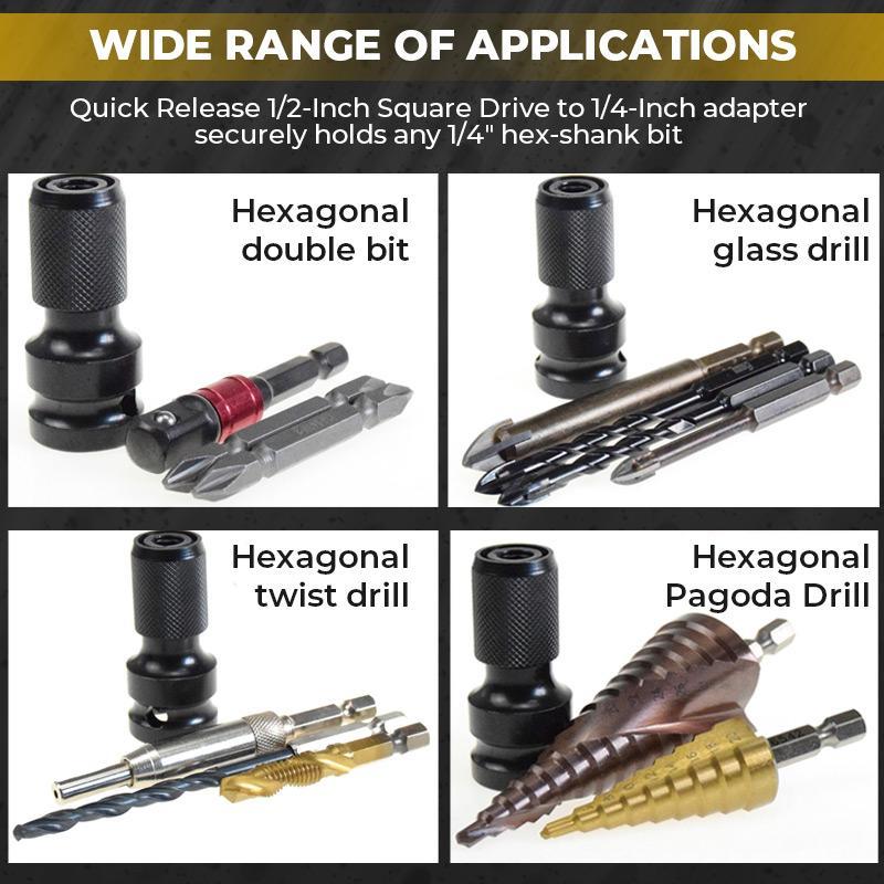 🔧 Köp 1  få 1 Gratis! ⚡ Konverterare för Uttag med Sexkantsskaft – 1/2" till 1/4" Snabbkoppling – Perfekt för Bilreparationer & Träarbete – Hållbar Cr-Mo Stål 🛠️