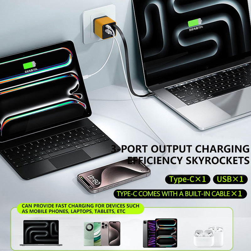 80W Snabbladdare med Infällbar 80 cm Type-C-kabel