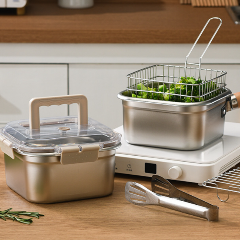 🫕Multifunktionell stekhällssats - stekpanna, kokare, färskhållning och grönsakstvätt