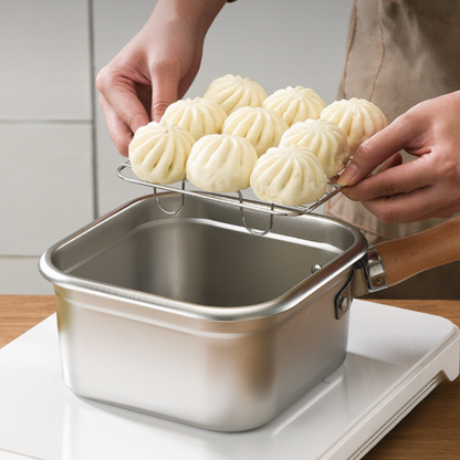 🫕Multifunktionell stekhällssats - stekpanna, kokare, färskhållning och grönsakstvätt