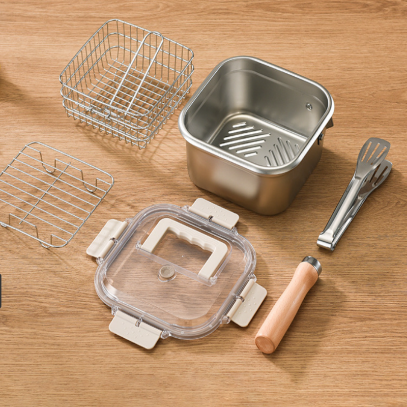 🫕Multifunktionell stekhällssats - stekpanna, kokare, färskhållning och grönsakstvätt