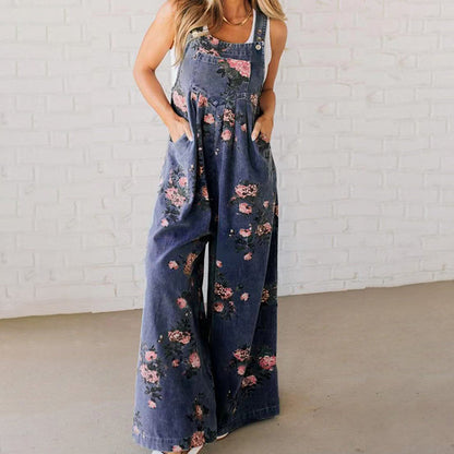 🔥 50% RABATT på utvalda produkter💖Avslappnad jumpsuit i tryckt denim för kvinnor