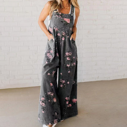 🔥 50% RABATT på utvalda produkter💖Avslappnad jumpsuit i tryckt denim för kvinnor