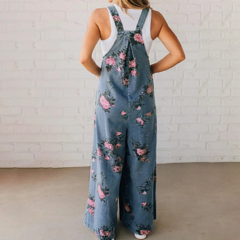 🔥 50% RABATT på utvalda produkter💖Avslappnad jumpsuit i tryckt denim för kvinnor