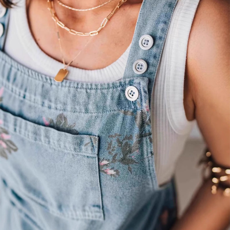🔥 50% RABATT på utvalda produkter💖Avslappnad jumpsuit i tryckt denim för kvinnor
