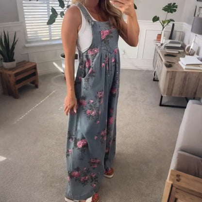🔥 50% RABATT på utvalda produkter💖Avslappnad jumpsuit i tryckt denim för kvinnor