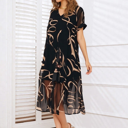 👗 50% RABATT NU! 🎀 Böljande V-ringad tryckt långklänning – Mjukt, luftig & romantisk – Perfekt för sommaren, stranden eller en kvällspromenad – böljande siluett med elegant fall ✨🌸