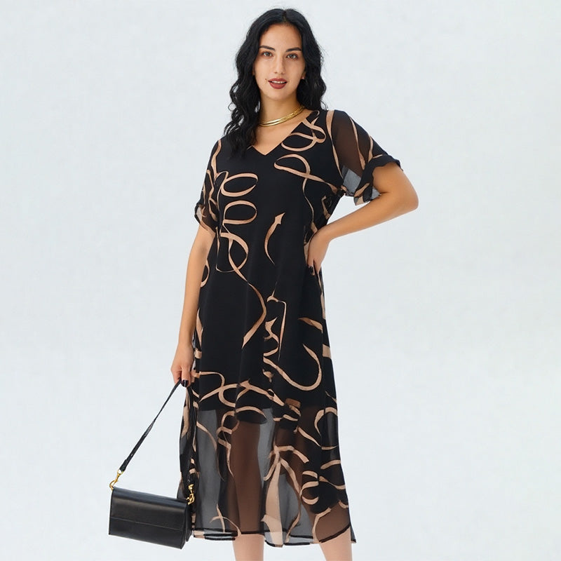 👗 50% RABATT NU! 🎀 Böljande V-ringad tryckt långklänning – Mjukt, luftig & romantisk – Perfekt för sommaren, stranden eller en kvällspromenad – böljande siluett med elegant fall ✨🌸