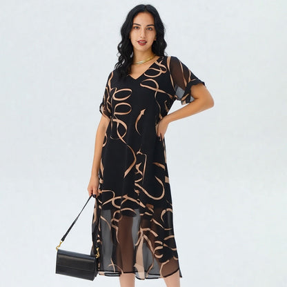 👗 50% RABATT NU! 🎀 Böljande V-ringad tryckt långklänning – Mjukt, luftig & romantisk – Perfekt för sommaren, stranden eller en kvällspromenad – böljande siluett med elegant fall ✨🌸