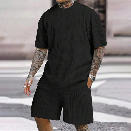 🔥🎁Nyhet 50 % RABATT🔥Herr sommar 2-delat set - T-shirt med droppe axlar och shorts med dragsko