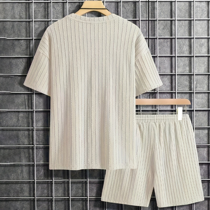 🔥🎁Nyhet 50 % RABATT🔥Herr sommar 2-delat set - T-shirt med droppe axlar och shorts med dragsko