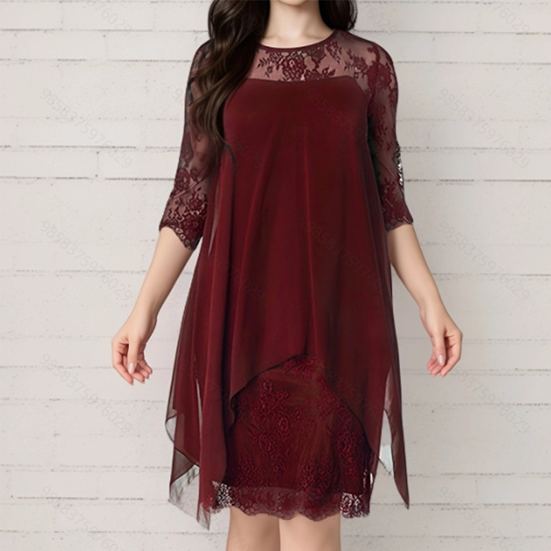 👗 50% RABATT! ✨ Elegant Spetsklänning med Hög Låg Fåll – Trendig & Sofistikerad – Perfekt för Bröllop, Fester & Speciella Tillfällen 🌸