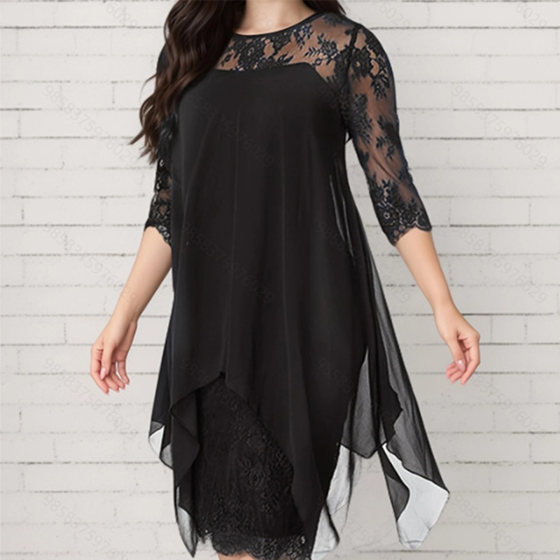 👗 50% RABATT! ✨ Elegant Spetsklänning med Hög Låg Fåll – Trendig & Sofistikerad – Perfekt för Bröllop, Fester & Speciella Tillfällen 🌸