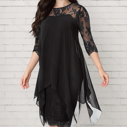 👗 50% RABATT! ✨ Elegant Spetsklänning med Hög Låg Fåll – Trendig & Sofistikerad – Perfekt för Bröllop, Fester & Speciella Tillfällen 🌸