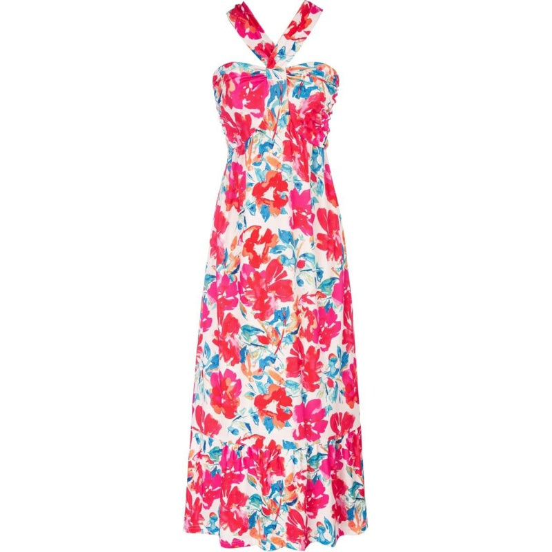 🔥Cross Halter Ärmlös Blommig Tryckt Klänning