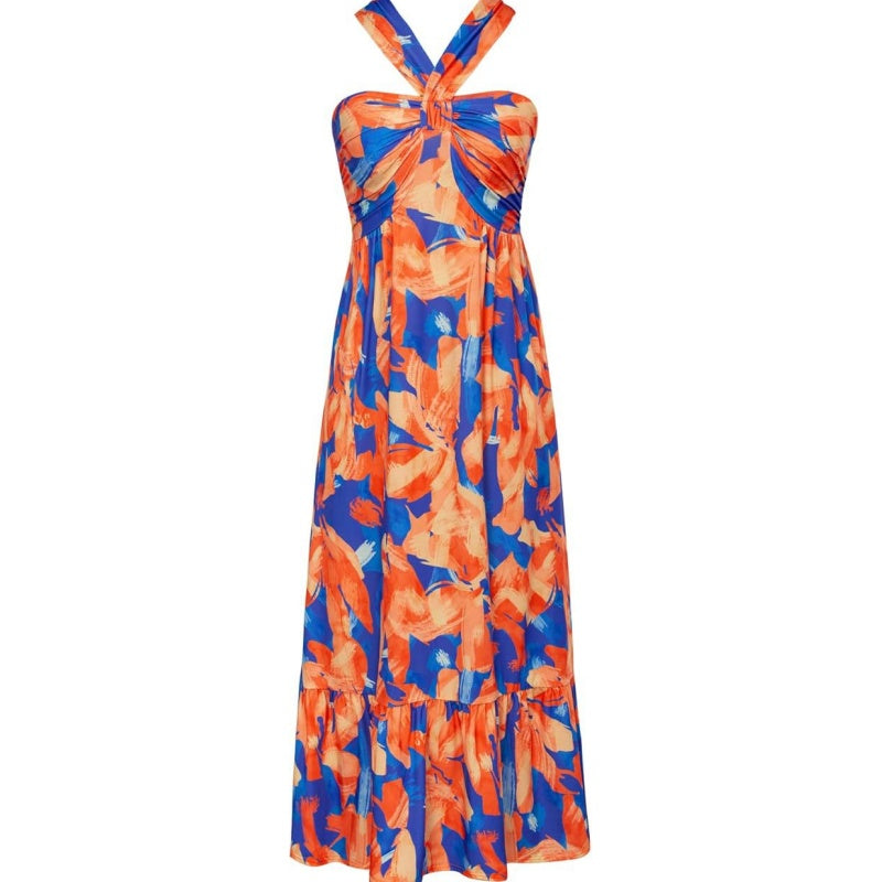 🔥Cross Halter Ärmlös Blommig Tryckt Klänning