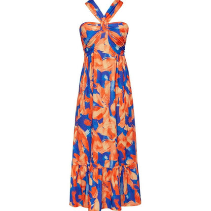 🔥Cross Halter Ärmlös Blommig Tryckt Klänning