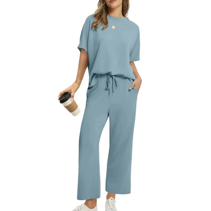 🌸Set med mjuk, casual topp och byxor för kvinnor