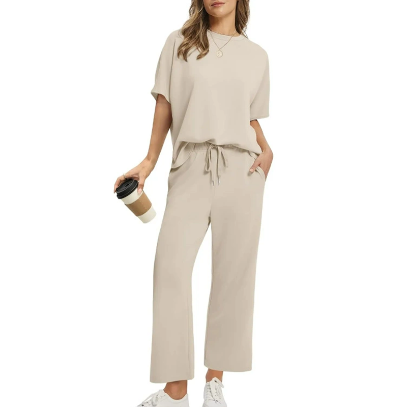 🌸Set med mjuk, casual topp och byxor för kvinnor