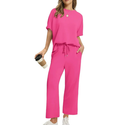 🌸Set med mjuk, casual topp och byxor för kvinnor