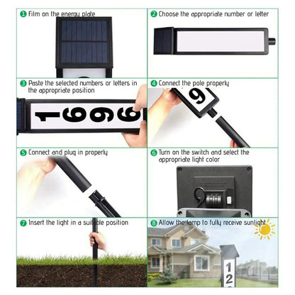 ✨Sista dagen – 50 % rabatt – Solcellsdriven LED-adressskylt med belysning, med 3 uppsättningar siffror (0–9) och 1 uppsättning bokstäver (A–F)