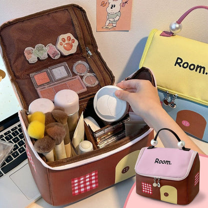 💄 60% RABATT! 🏠 Handhållen Kosmetikväska i Husform – Stort Fack, Färgblockad Tecknad Design & Lätt att Bära ✨