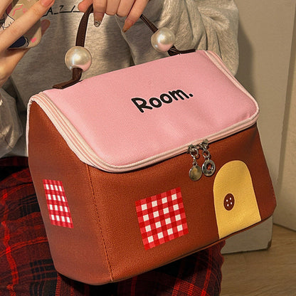 💄 60% RABATT! 🏠 Handhållen Kosmetikväska i Husform – Stort Fack, Färgblockad Tecknad Design & Lätt att Bära ✨