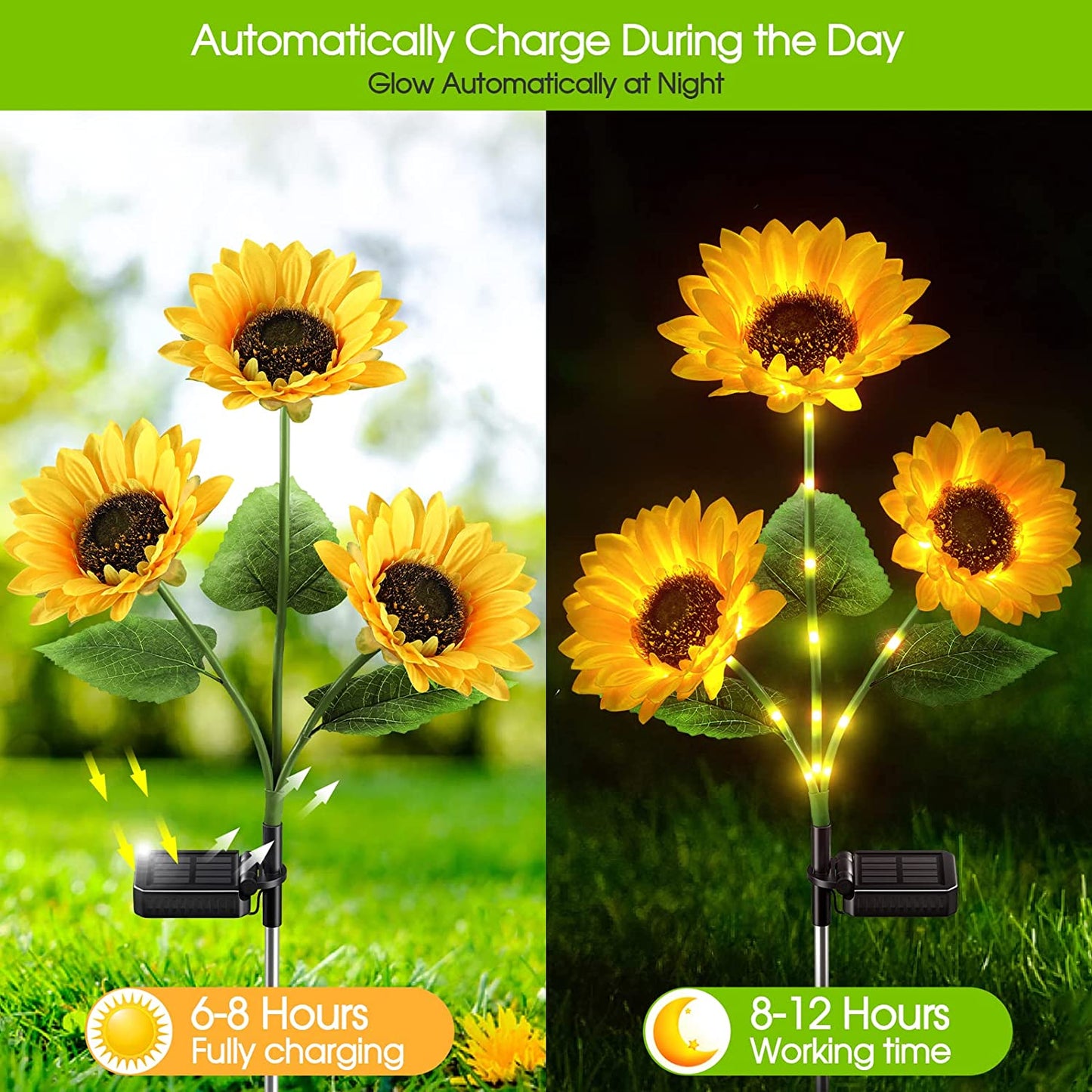 🌻Solros solenergidrivna trädgårdslyktor med LED-belysning