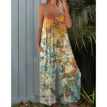 💃Hot Summer Sale 50% rabatt ☀️Dammode Spaghetti Strap Tryckt Jumpsuit