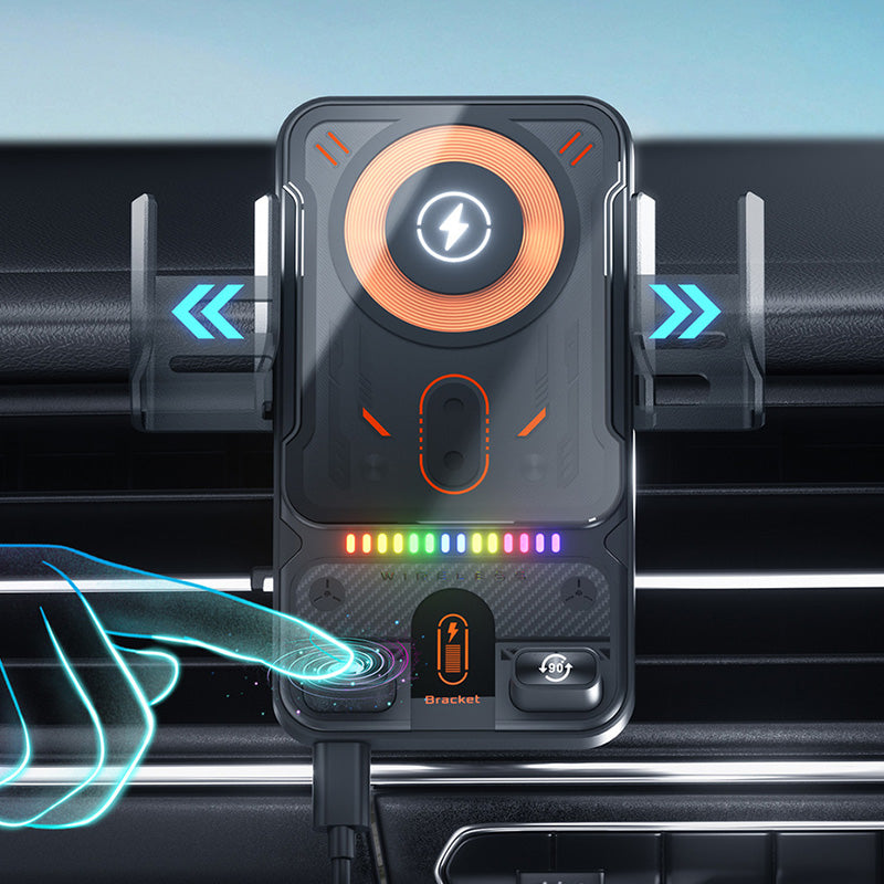 Smart 2-i-1 automatisk roterande biltelefonhållare och trådlös laddare