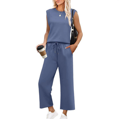 🌺2025 Neu eingetroffen - 50% OFF🌺2025 Neue Frauen Casual Cap Sleeve Top Wide Leg Crop Pants Zweiteilige Sets
