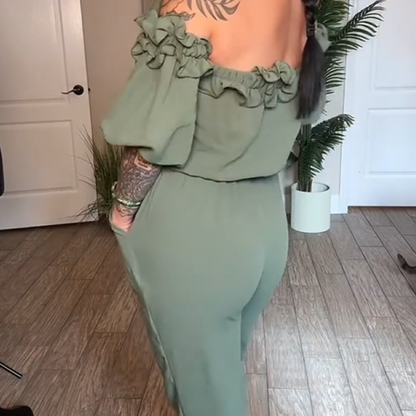 👗Summer Sale 50% OFF🌹Off-Shoulder Jumpsuit med Volangdetalj