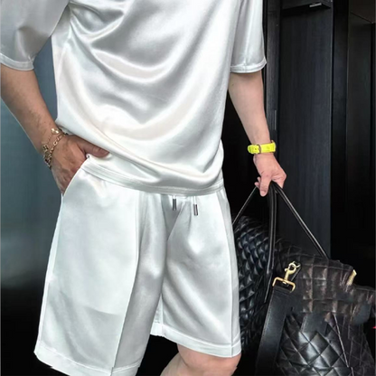 👕🩳 50% RABATT! | Herrens Avslappnade 2-delade Set – Topp & Shorts i Enfärgat, Andningsbart & Mångsidigt!
