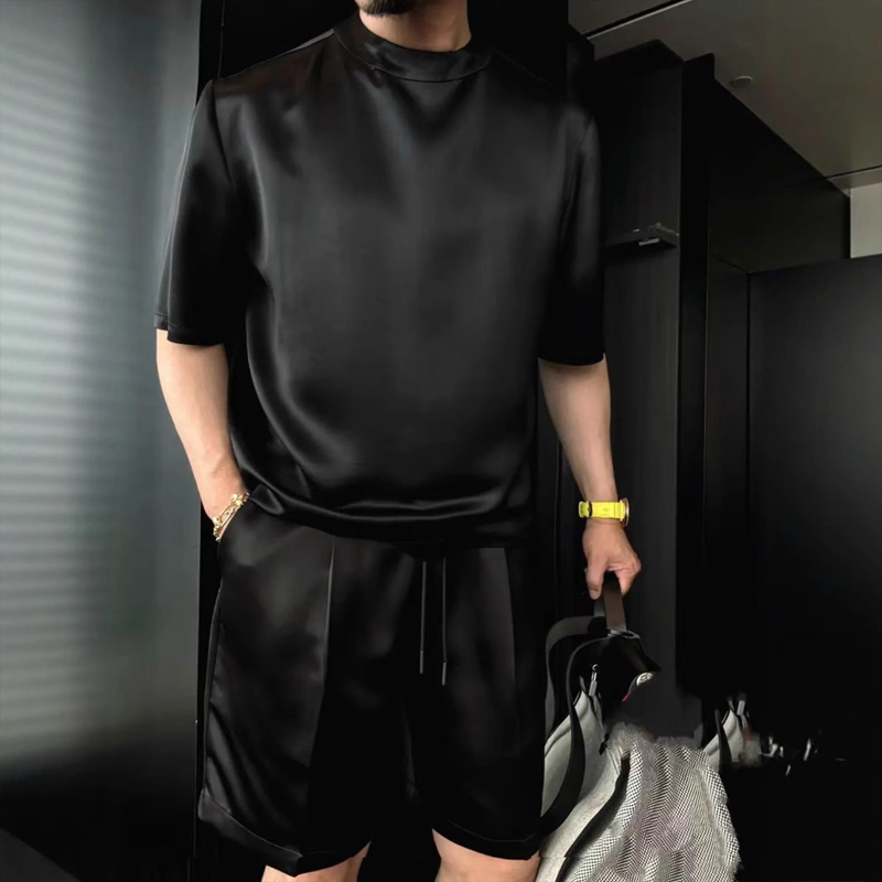 👕🩳 50% RABATT! | Herrens Avslappnade 2-delade Set – Topp & Shorts i Enfärgat, Andningsbart & Mångsidigt!
