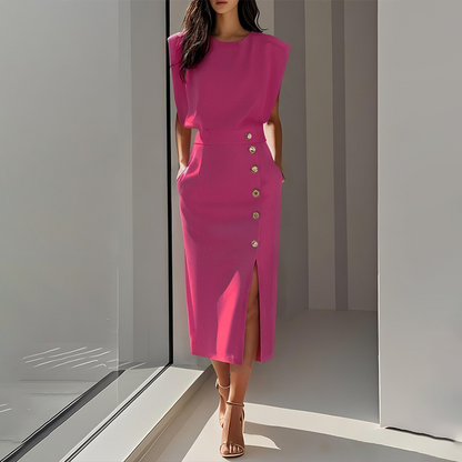 👗 50% RABATT! ✨ Dam Midiklänning med Elegant Slits – Figursydd Silhuett, Mjukt Tyg & Perfekt För En Stilren Sommarkväll 💃