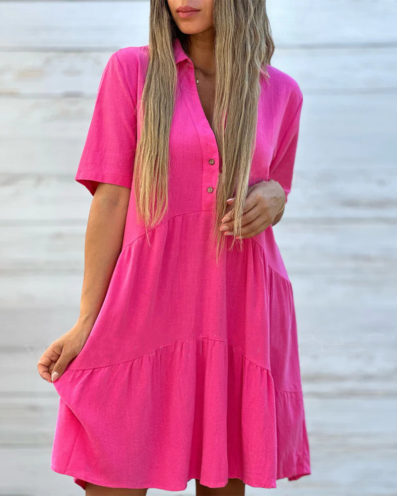 👗 40% RABATT NU! 🌸Enfärgad, bekväm klänning med knappar vid kragen