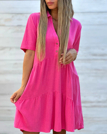 👗 40% RABATT NU! 🌸Enfärgad, bekväm klänning med knappar vid kragen