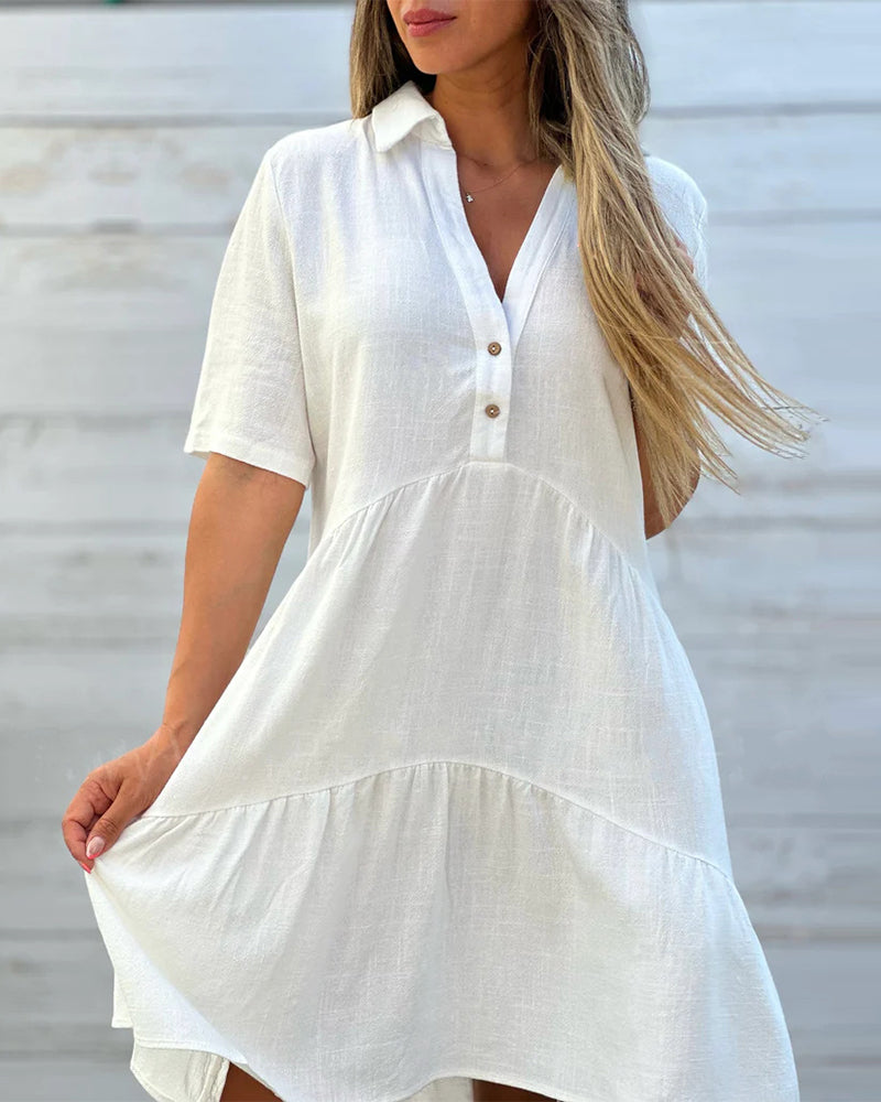 👗 40% RABATT NU! 🌸Enfärgad, bekväm klänning med knappar vid kragen