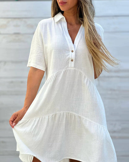 👗 40% RABATT NU! 🌸Enfärgad, bekväm klänning med knappar vid kragen