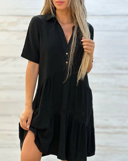 👗 40% RABATT NU! 🌸Enfärgad, bekväm klänning med knappar vid kragen