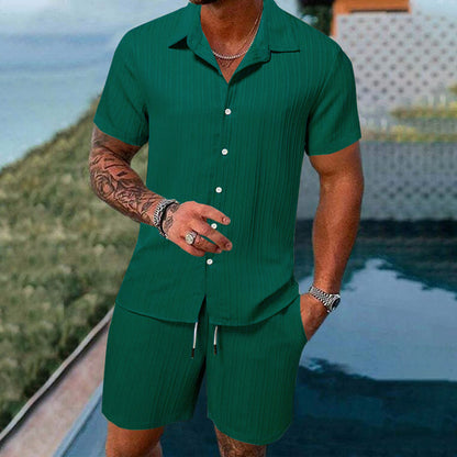 🔥🎁Nyhet 50 % RABATT🔥CASUAL STYLE✨Löst sittande kortärmad skjorta och shorts för herr, 2-delat set