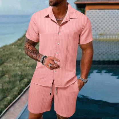 🔥🎁Nyhet 50 % RABATT🔥CASUAL STYLE✨Löst sittande kortärmad skjorta och shorts för herr, 2-delat set
