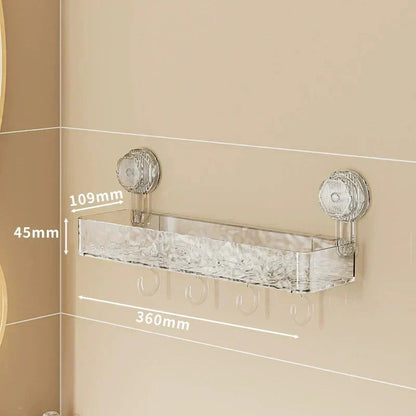 🔥Väggmonterad avtagbar sugkoppshylla med krokar