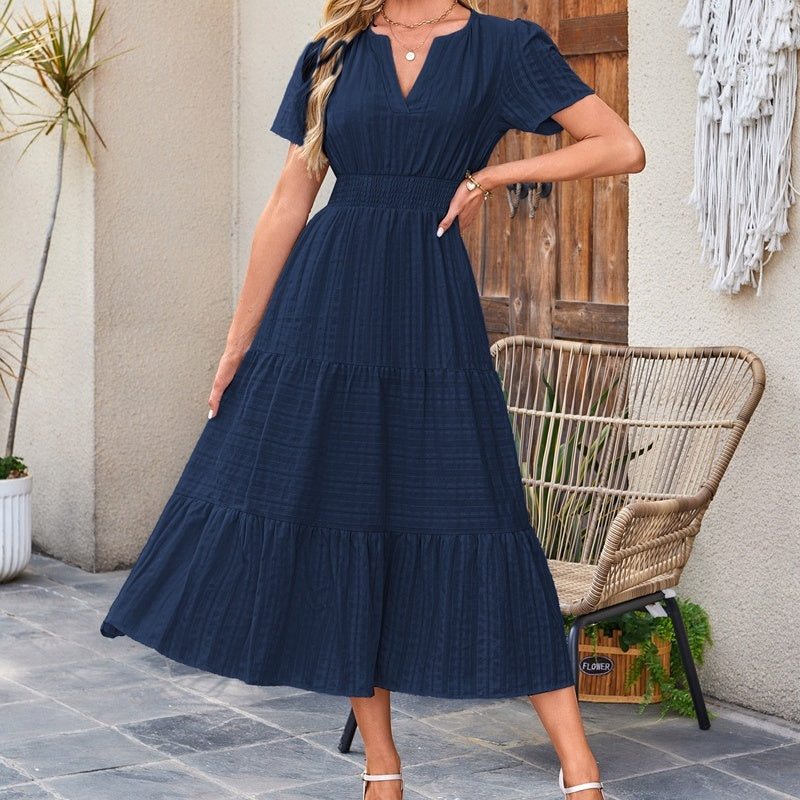 👗 Nyhet 50% RABATT 🎁 | Kortärmad V-ringad Långklänning – Flödande & Sommarchic