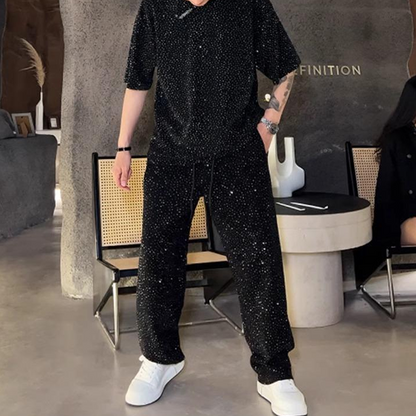 Herrkortärmad topp och vida byxor, 2-delat set🔥Köp 2 och få fri frakt