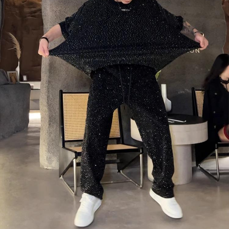 Herrkortärmad topp och vida byxor, 2-delat set🔥Köp 2 och få fri frakt