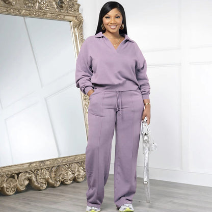 Långärmad topp och byxor med elastisk dragsko