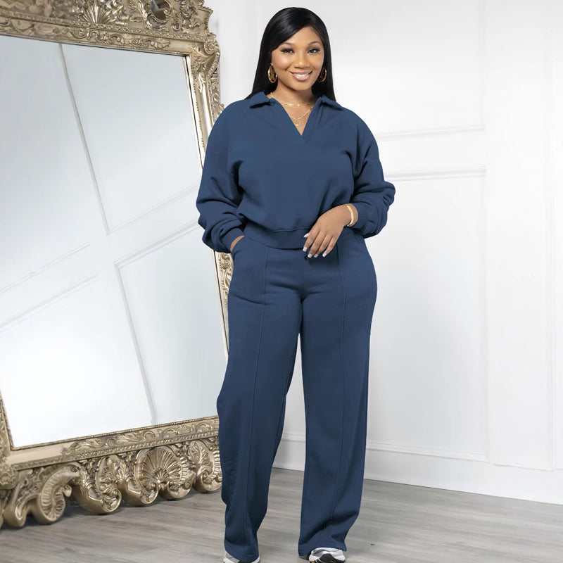 Långärmad topp och byxor med elastisk dragsko