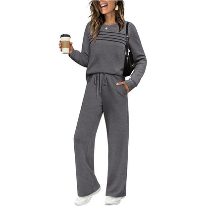 Avslappnat set med topp och byxor med dragsko för dam